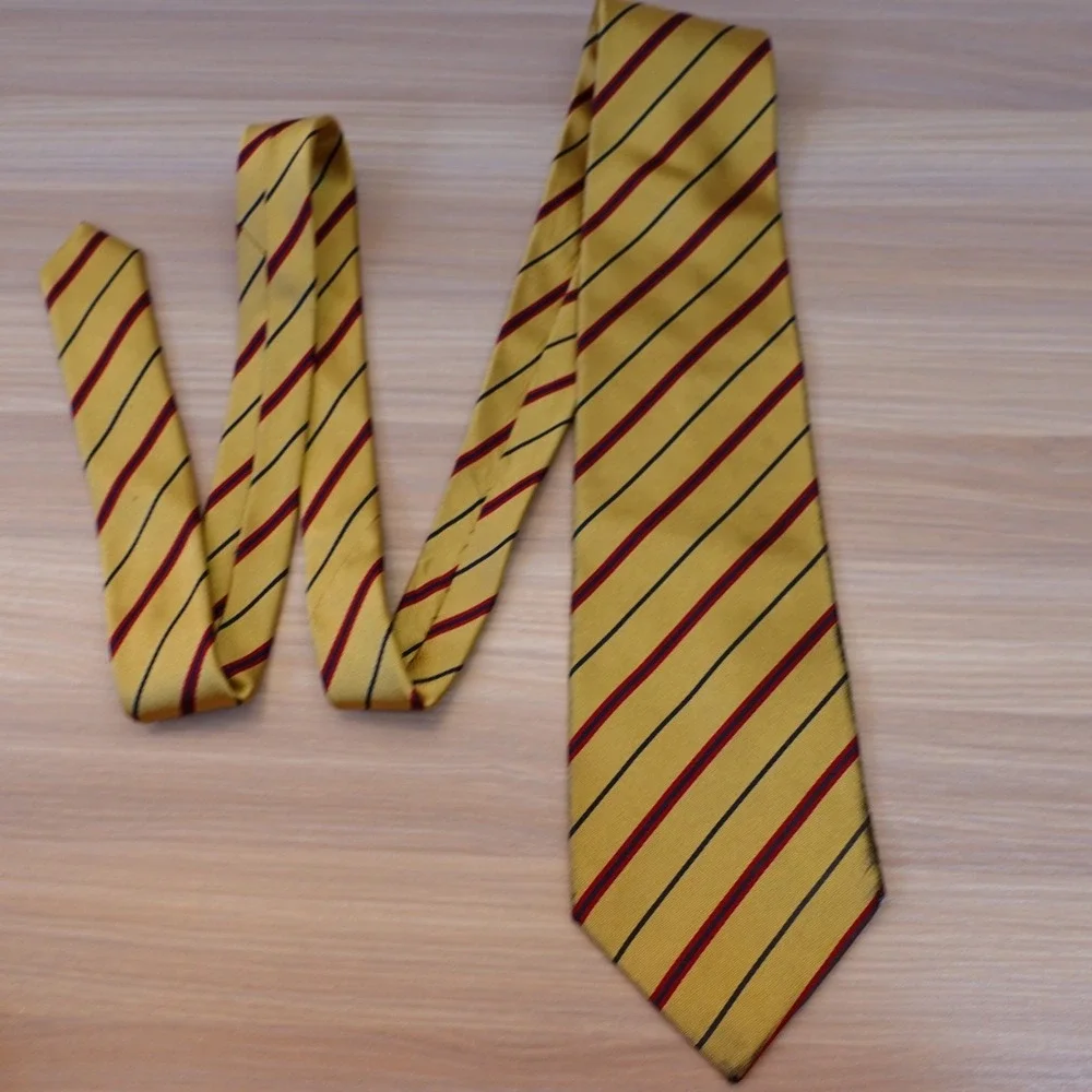 Gold Repp Stripe Neck Tie Mens Yellow STEFANO BERNARDI Regimental Silk Italian